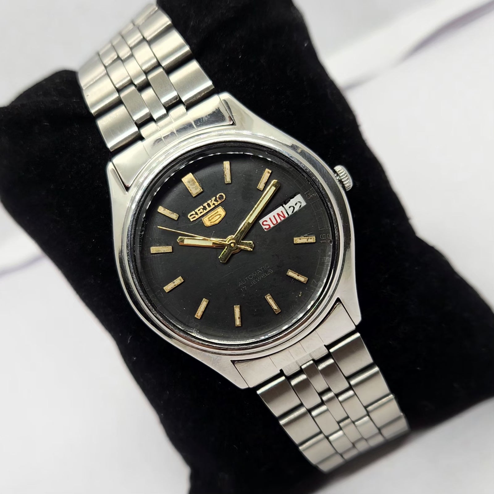 Vintage 1981 Original Seiko 5 Automatic 6309-5450 Black face 17 Jewels Day-Date Japanese Men's Wrist Watch OG255