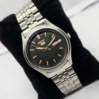 Vintage 1981 Original Seiko 5 Automatic 6309-5450 Black face 17 Jewels Day-Date Japanese Men's Wrist Watch OG255