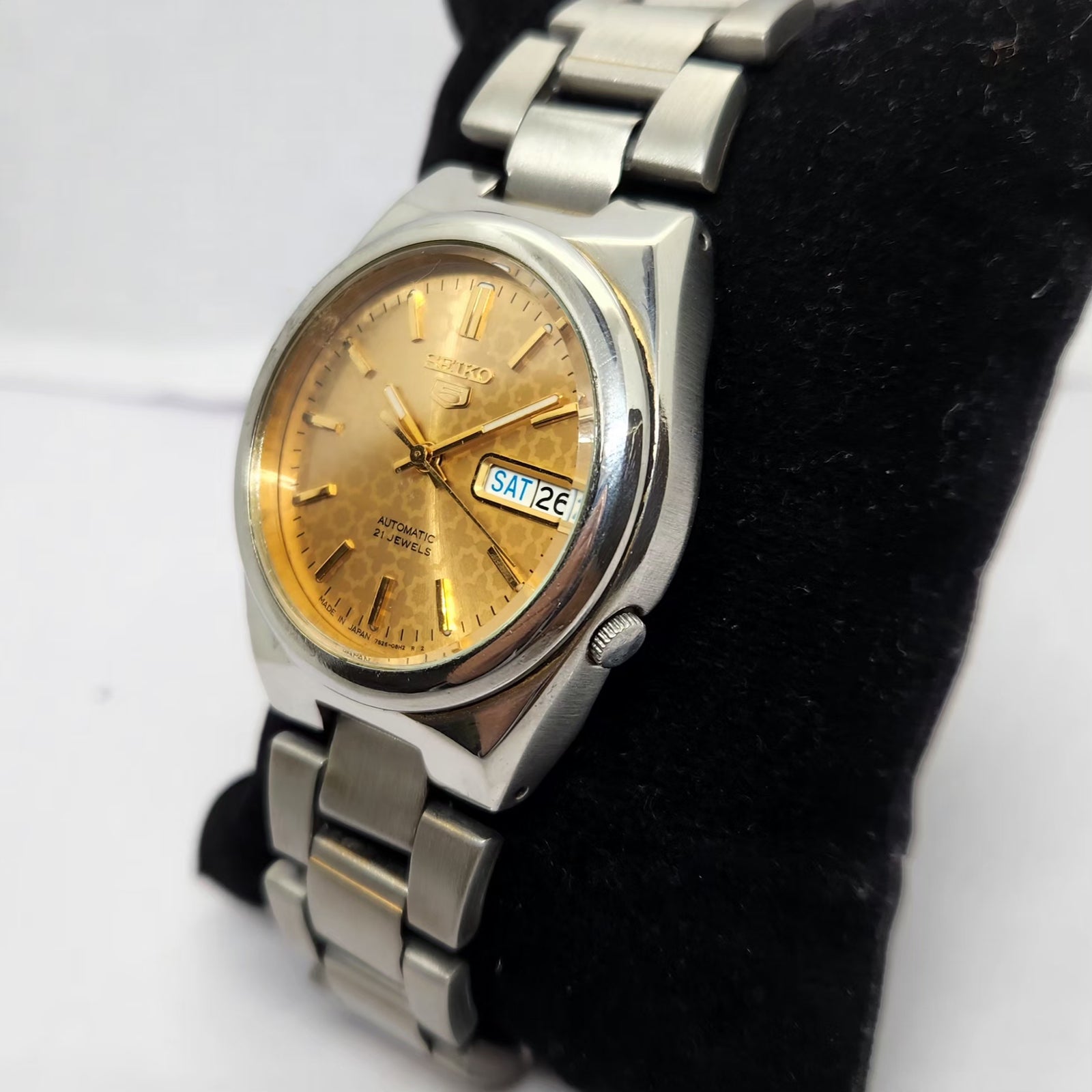 Vintage 1996 Original Seiko 5 Automatic 7S26 Gold face 21 Jewels Day-Date Japanese Men's Wrist Watch OG256
