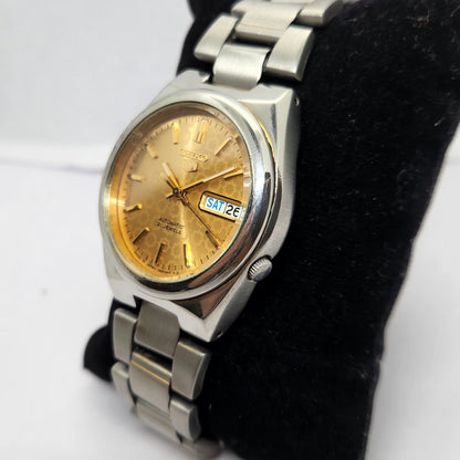 Vintage 1980 Original Seiko 5 Automatic 7S26 Gold face 21 Jewels Day-Date Japanese Men's Wrist Watch OG256