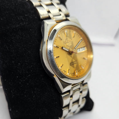 Vintage 1980 Original Seiko 5 Automatic 7s26 Gold face 21 Jewels Day-Date Japanese Men's Wrist Watch OG260