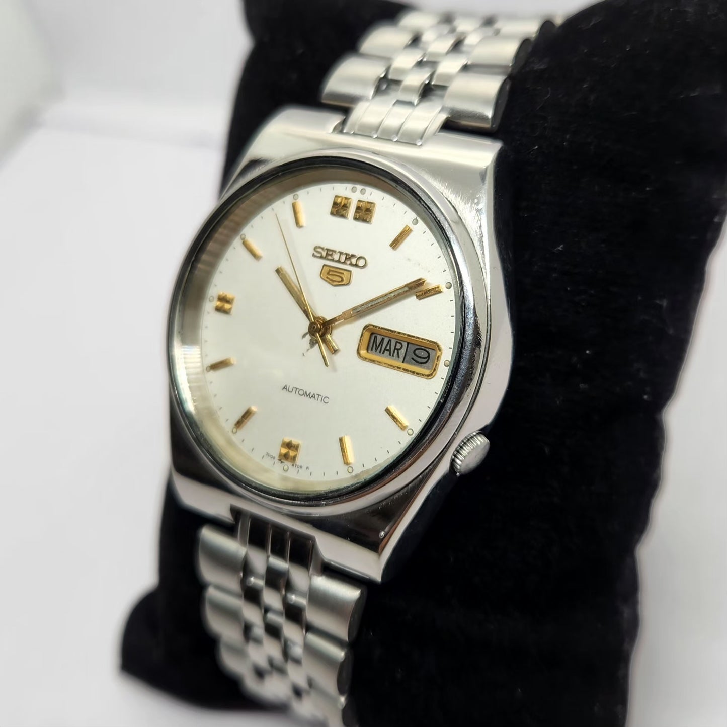 Vintage 1979 Original Seiko 5 Automatic 7009-3161 Silver face 17 Jewels Day-Date Japanese Men's Wrist Watch OG262