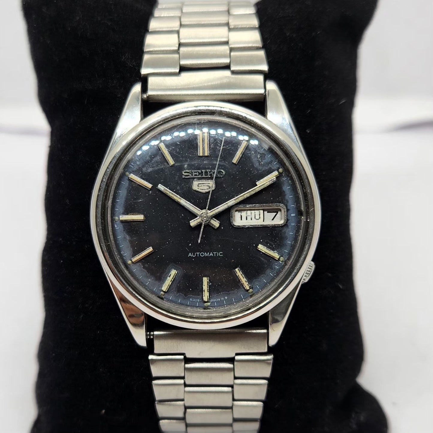 Vintage 1979 Original Seiko 5 Automatic 6309-8220 Black face 17 Jewels Day-Date Japanese Men's Wrist Watch OG263