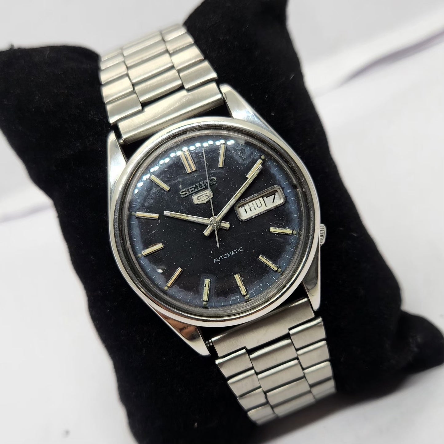 Vintage 1979 Original Seiko 5 Automatic 6309-8220 Black face 17 Jewels Day-Date Japanese Men's Wrist Watch OG263