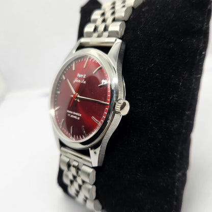 Vintage MOD HMT Janata Hand Winding 17 Jewels Red Face Jubilee Bracelet Men's Wrist Watch G01
