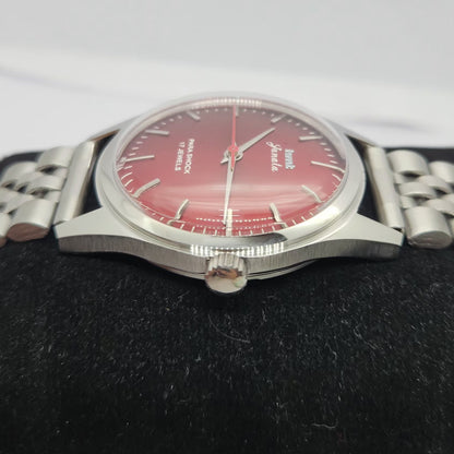 Vintage MOD HMT Janata Hand Winding 17 Jewels Red Face Jubilee Bracelet Men's Wrist Watch G01