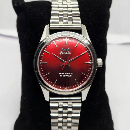 Vintage MOD HMT Janata Hand Winding 17 Jewels Red Face Jubilee Bracelet Men's Wrist Watch G01