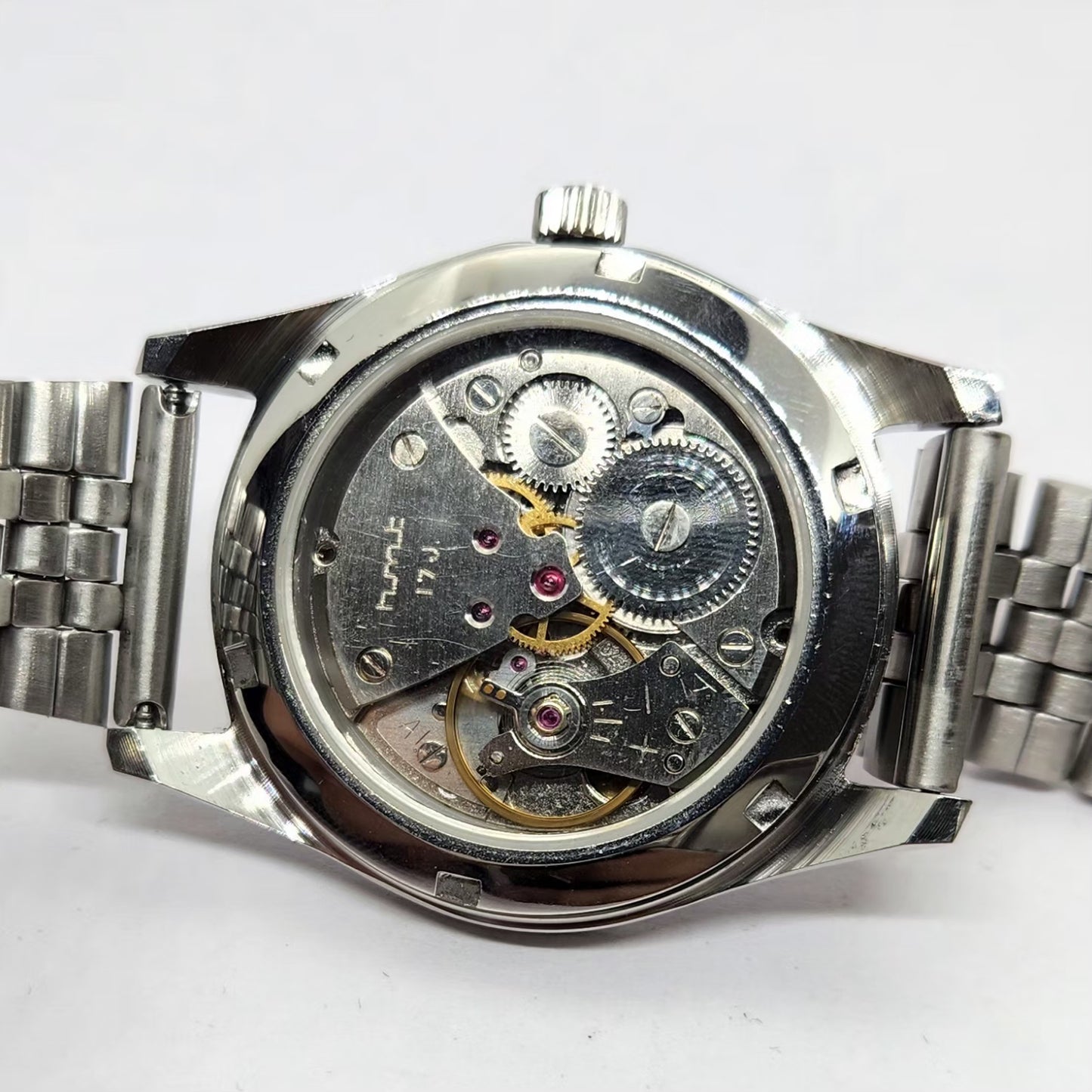 Vintage MOD HMT Janata Hand Winding 17 Jewels Red Face Jubilee Bracelet Men's Wrist Watch G01