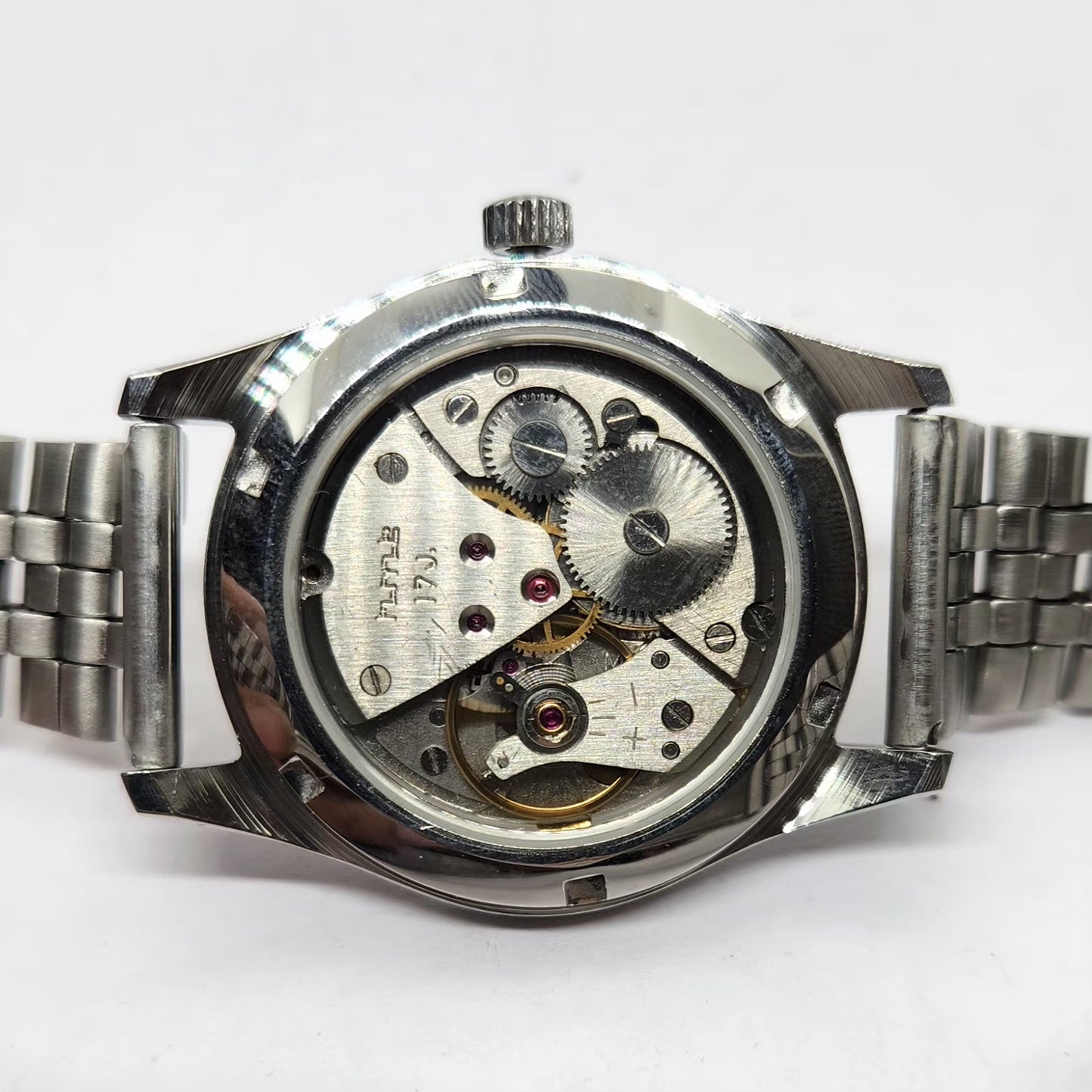 Vintage MOD HMT Pilot Hand Winding 17 Jewels Red Face Jubilee Bracelet Men's Wrist Watch G02