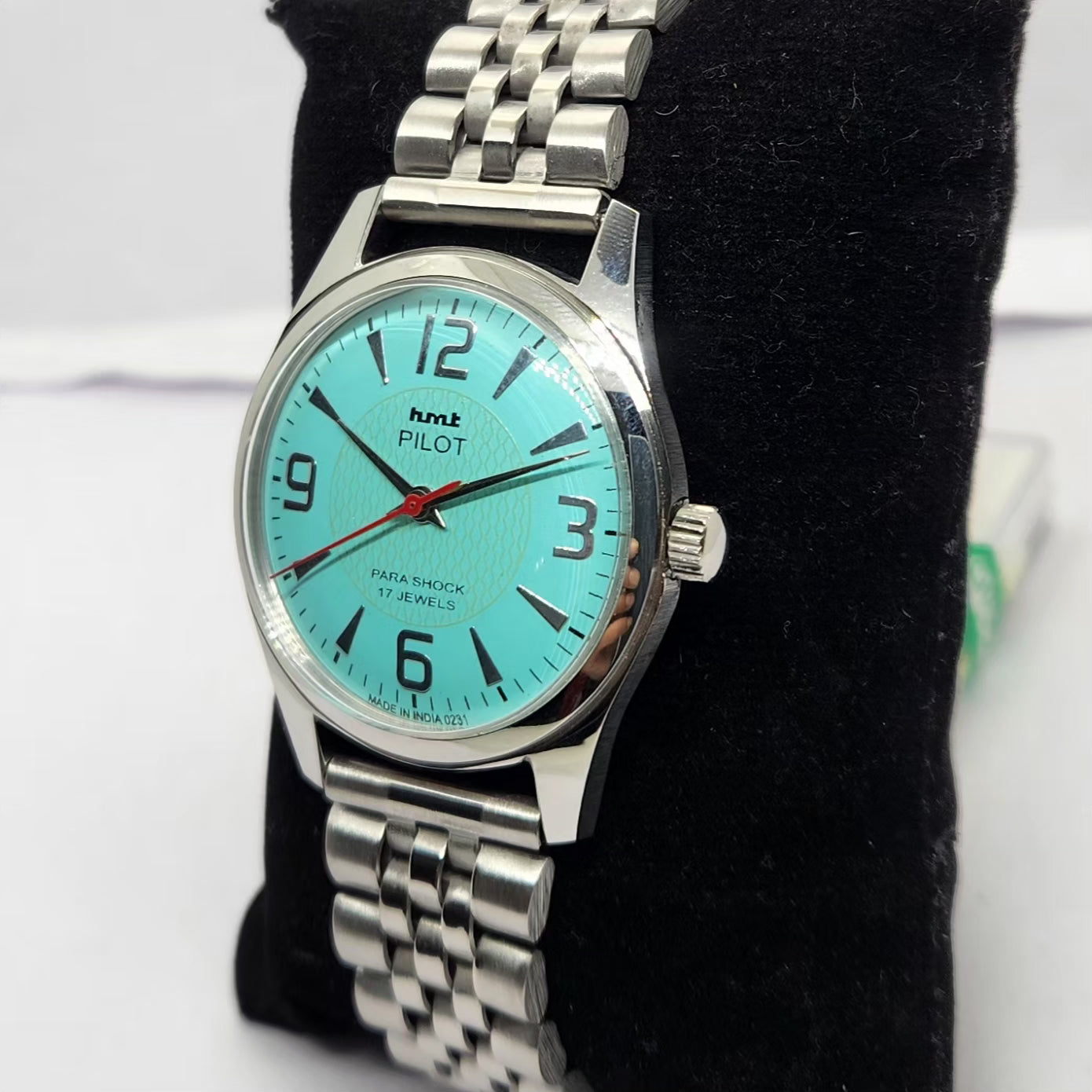 Vintage MOD HMT Pilot Hand Winding 17 Jewels Tiffany Blue Face Jubilee Bracelet Men's Wrist Watch G03