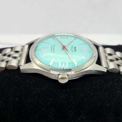 Vintage MOD HMT Pilot Hand Winding 17 Jewels Tiffany Blue Face Jubilee Bracelet Men's Wrist Watch G03