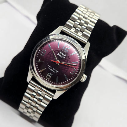 Vintage MOD HMT Pilot Hand Winding 17 Jewels Purple Face Jubilee Bracelet Men's Wrist Watch G04