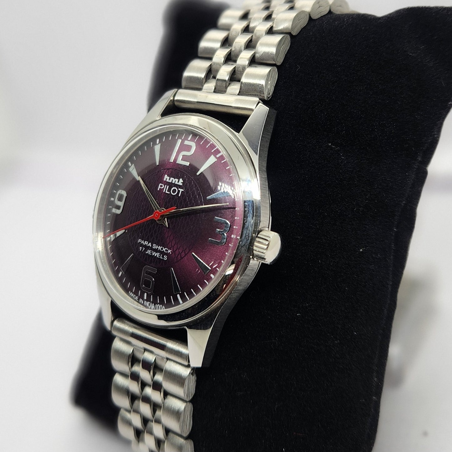 Vintage MOD HMT Pilot Hand Winding 17 Jewels Purple Face Jubilee Bracelet Men's Wrist Watch G04