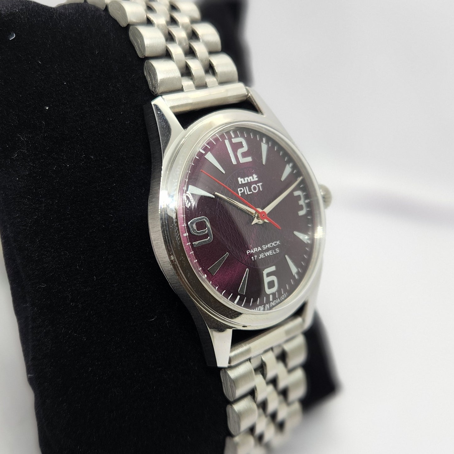Vintage MOD HMT Pilot Hand Winding 17 Jewels Purple Face Jubilee Bracelet Men's Wrist Watch G04