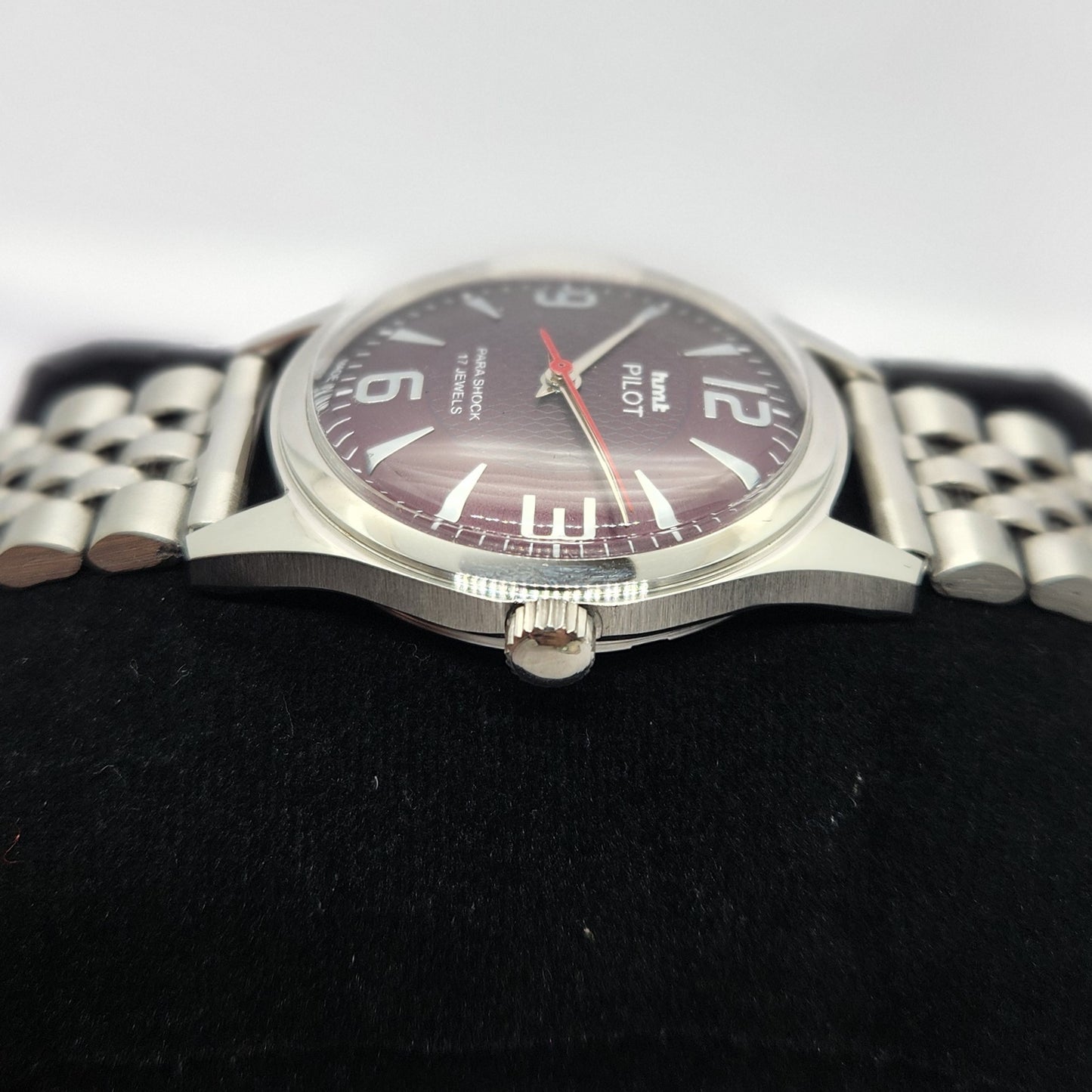 Vintage MOD HMT Pilot Hand Winding 17 Jewels Purple Face Jubilee Bracelet Men's Wrist Watch G04