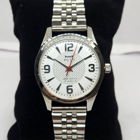 Vintage MOD HMT Pilot Hand Winding 17 Jewels White Face Jubilee Bracelet Men's Wrist Watch G05