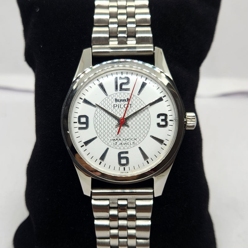 Vintage MOD HMT Pilot Hand Winding 17 Jewels White Face Jubilee Bracelet Men's Wrist Watch G05