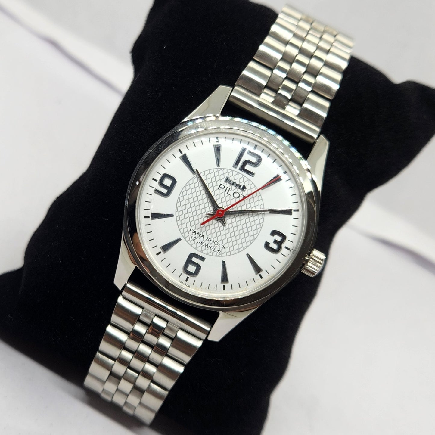 Vintage MOD HMT Pilot Hand Winding 17 Jewels White Face Jubilee Bracelet Men's Wrist Watch G05