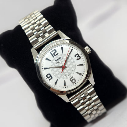 Vintage MOD HMT Pilot Hand Winding 17 Jewels White Face Jubilee Bracelet Men's Wrist Watch G05