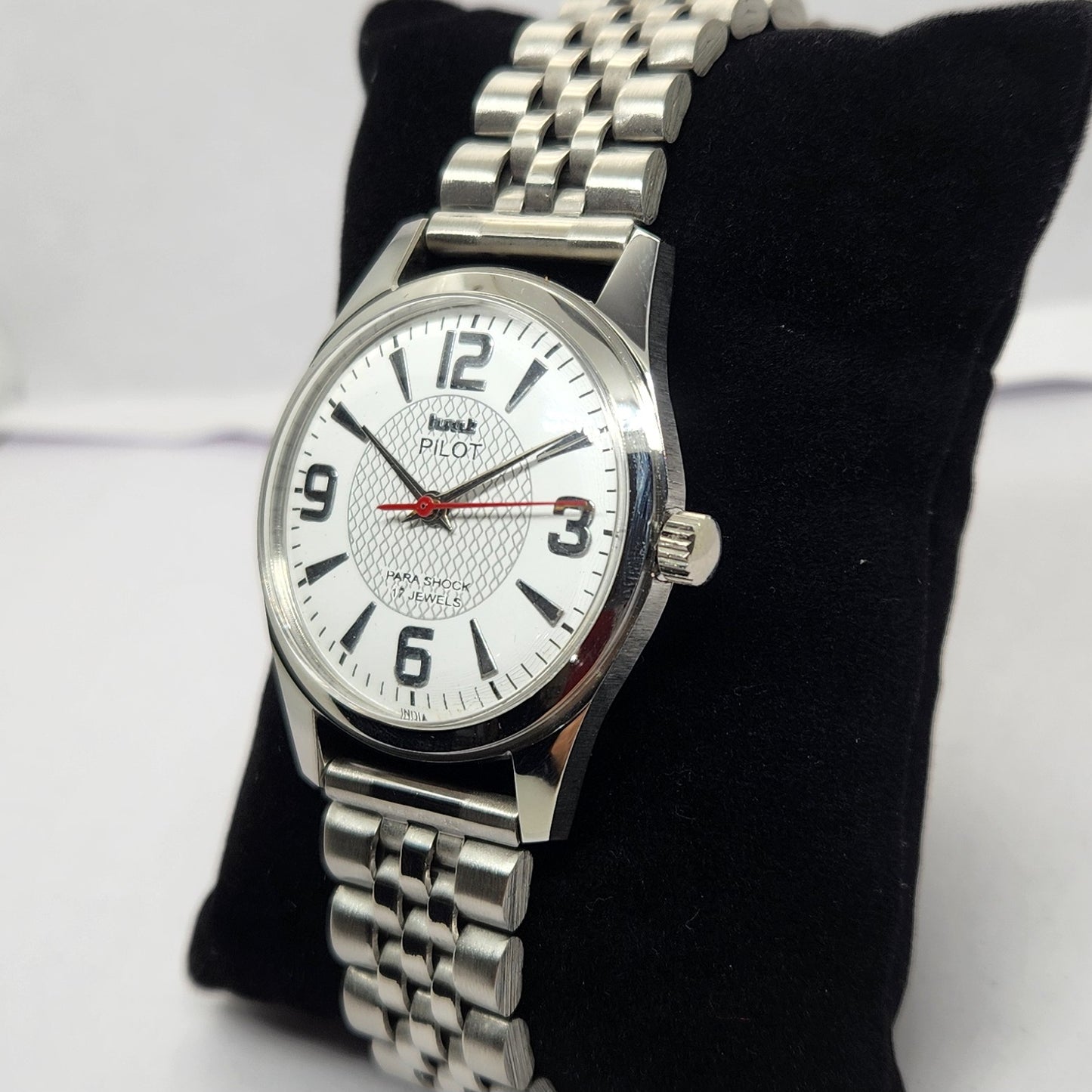 Vintage MOD HMT Pilot Hand Winding 17 Jewels White Face Jubilee Bracelet Men's Wrist Watch G05