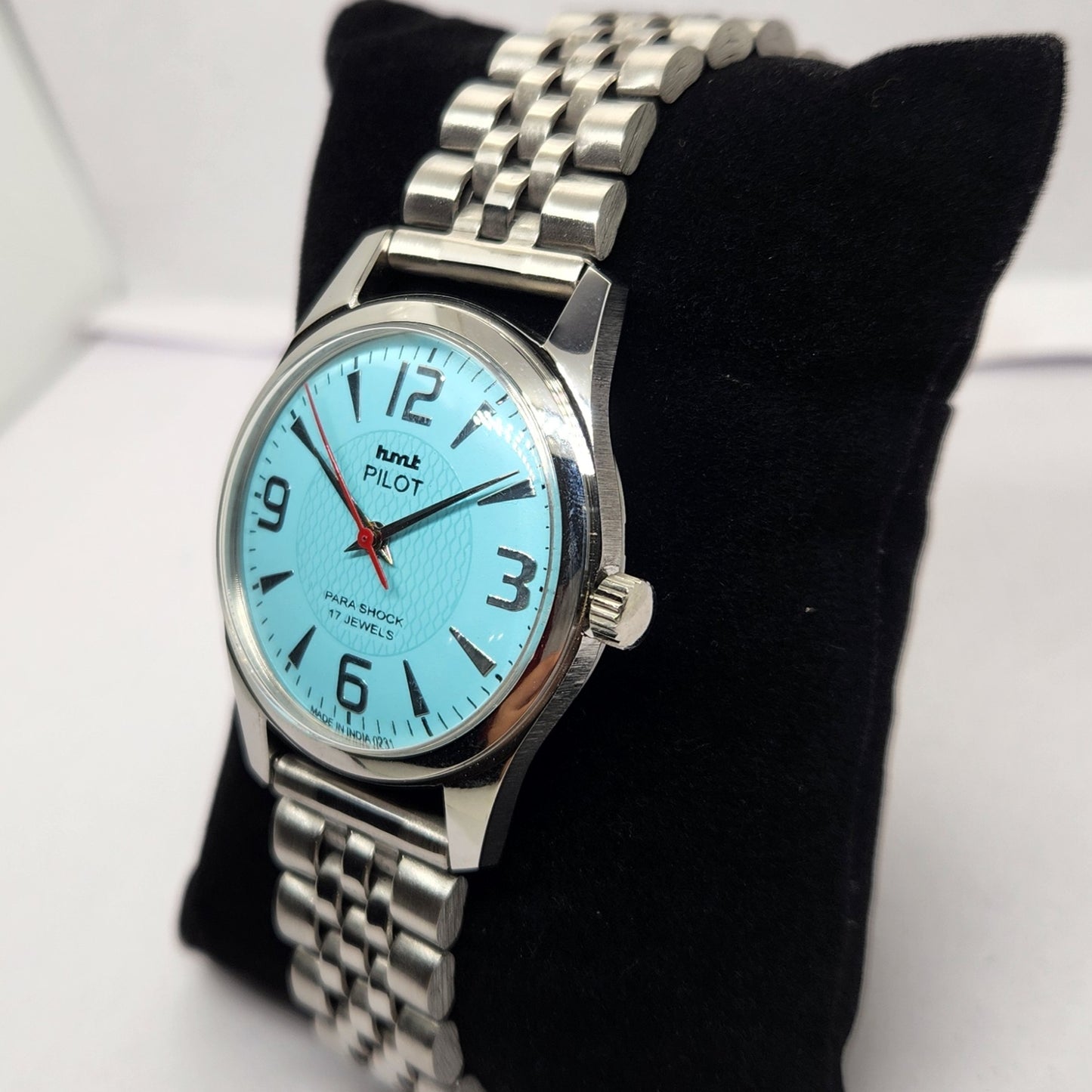Vintage MOD HMT Pilot Hand Winding 17 Jewels Sky Blue Face Jubilee Bracelet Men's Wrist Watch G06