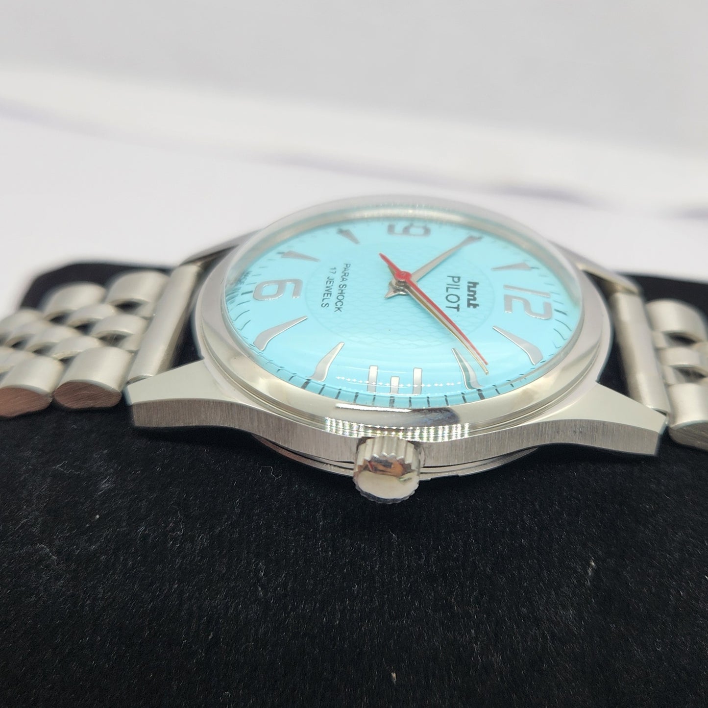 Vintage MOD HMT Pilot Hand Winding 17 Jewels Sky Blue Face Jubilee Bracelet Men's Wrist Watch G06