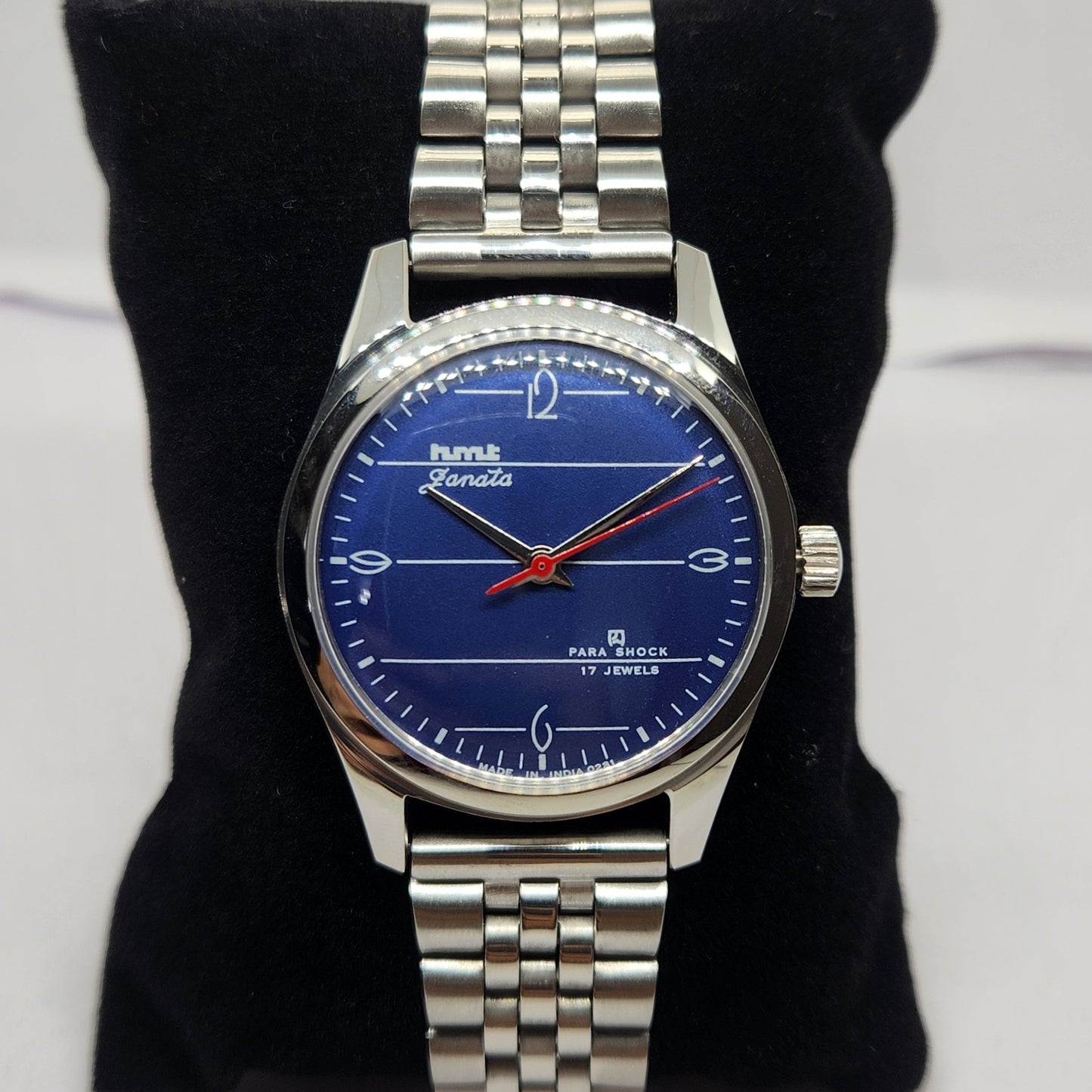 Vintage MOD HMT Janata Hand Winding 17 Jewels Blue Face Jubilee Bracelet Men's Wrist Watch G08