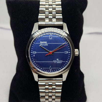 Vintage MOD HMT Janata Hand Winding 17 Jewels Blue Face Jubilee Bracelet Men's Wrist Watch G08