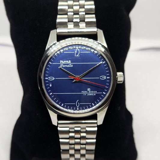 Vintage MOD HMT Janata Hand Winding 17 Jewels Blue Face Jubilee Bracelet Men's Wrist Watch G08