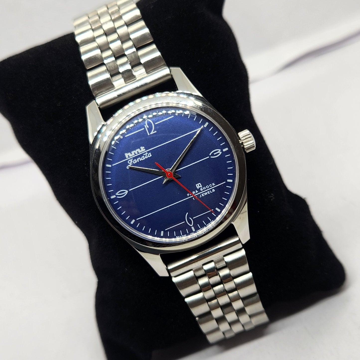 Vintage MOD HMT Janata Hand Winding 17 Jewels Blue Face Jubilee Bracelet Men's Wrist Watch G08