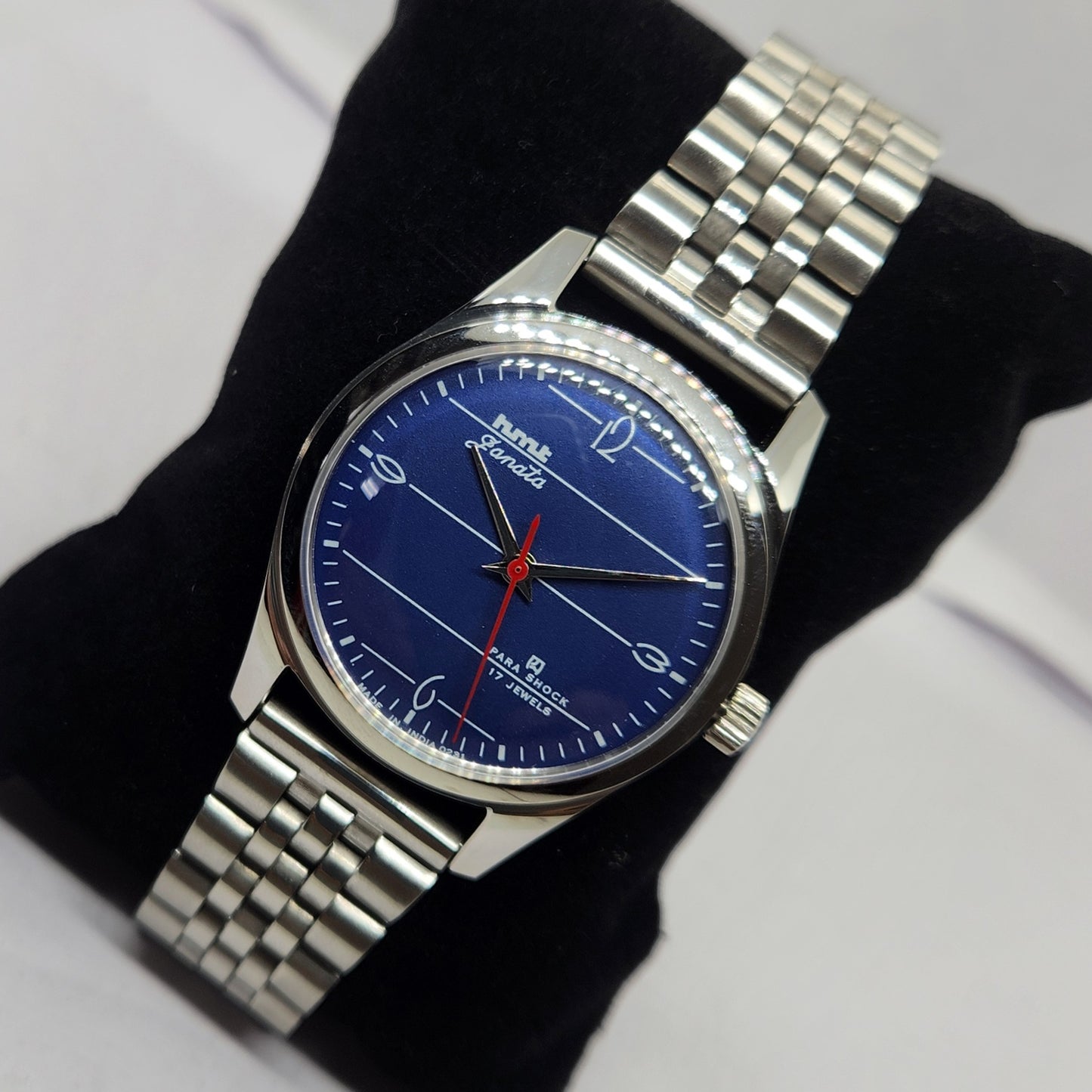 Vintage MOD HMT Janata Hand Winding 17 Jewels Blue Face Jubilee Bracelet Men's Wrist Watch G08