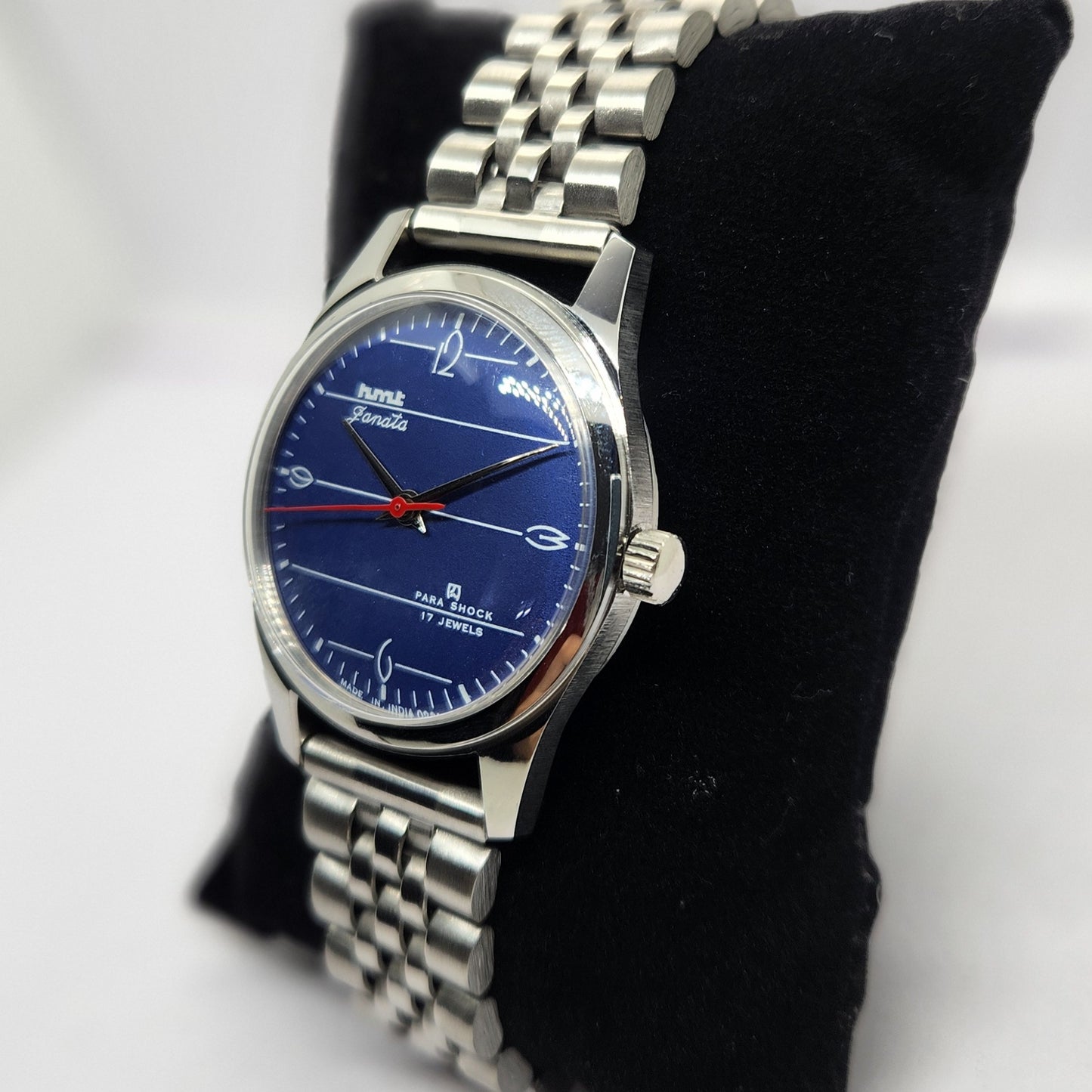 Vintage MOD HMT Janata Hand Winding 17 Jewels Blue Face Jubilee Bracelet Men's Wrist Watch G08