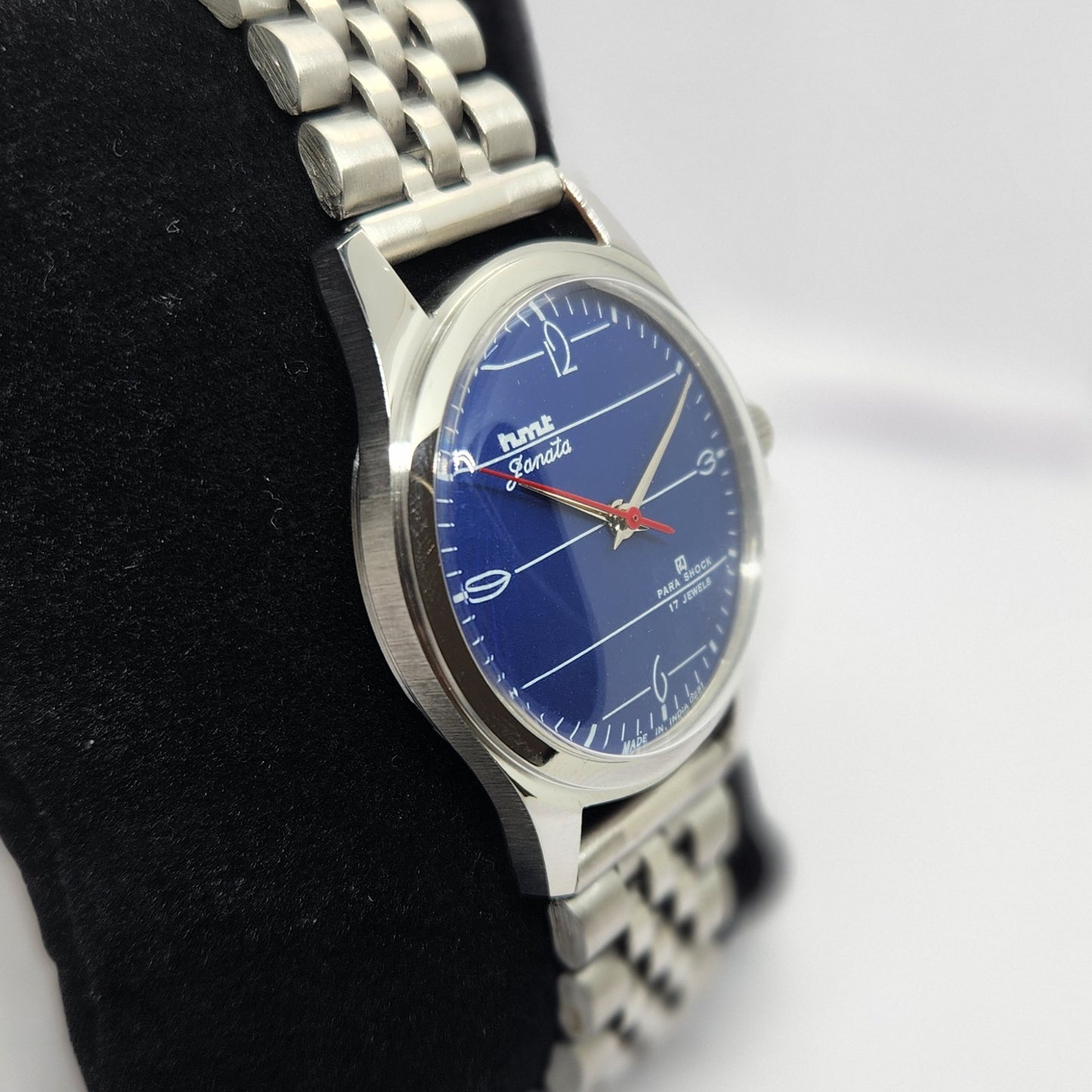 Vintage MOD HMT Janata Hand Winding 17 Jewels Blue Face Jubilee Bracelet Men's Wrist Watch G08