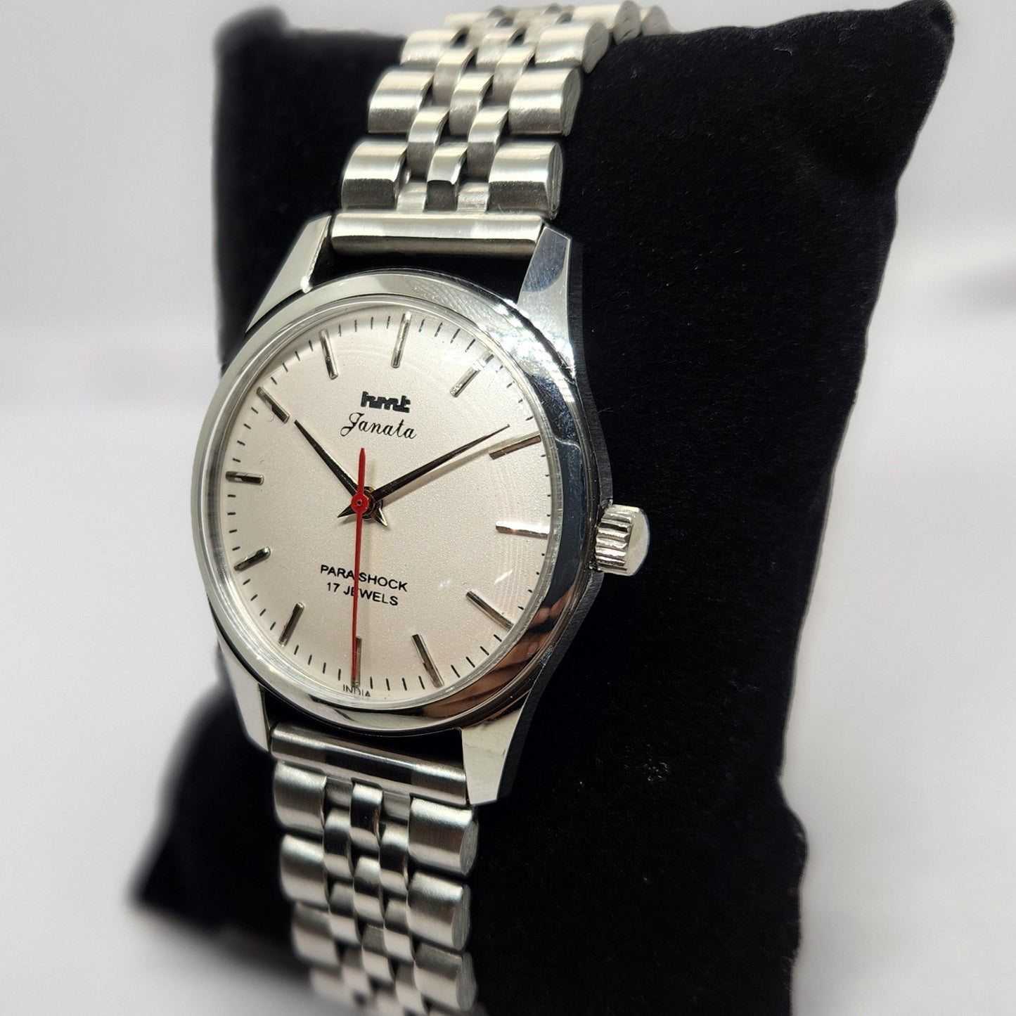Vintage MOD HMT Janata Hand Winding 17 Jewels Silver Face Jubilee Bracelet Men's Wrist Watch G09