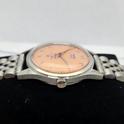 Vintage MOD HMT Janata Hand Winding 17 Jewels Peach Face Jubilee Bracelet Men's Wrist Watch G10