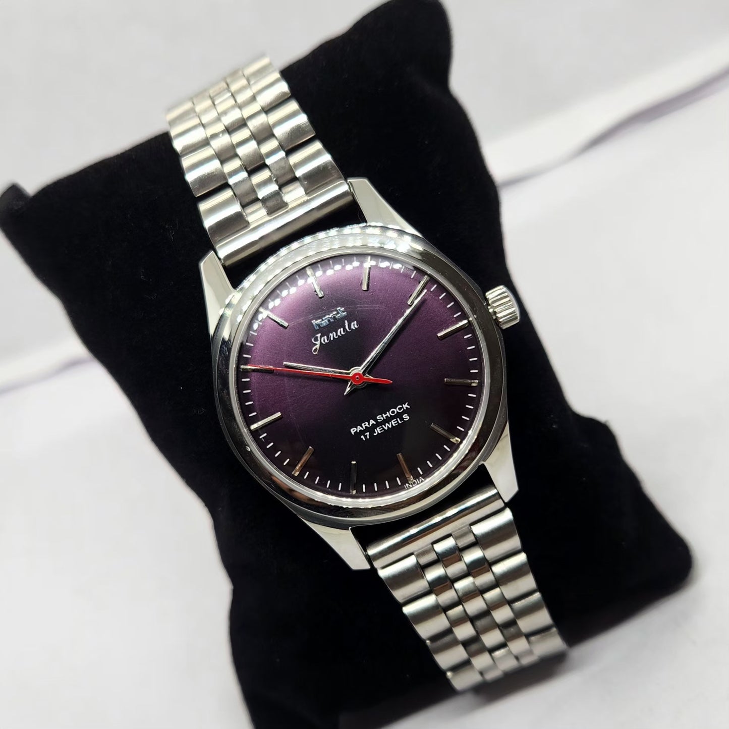 Vintage MOD HMT Janata Hand Winding 17 Jewels Purple Face Jubilee Bracelet Men's Wrist Watch G11