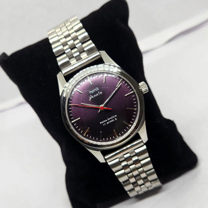 Vintage MOD HMT Janata Hand Winding 17 Jewels Purple Face Jubilee Bracelet Men's Wrist Watch G11