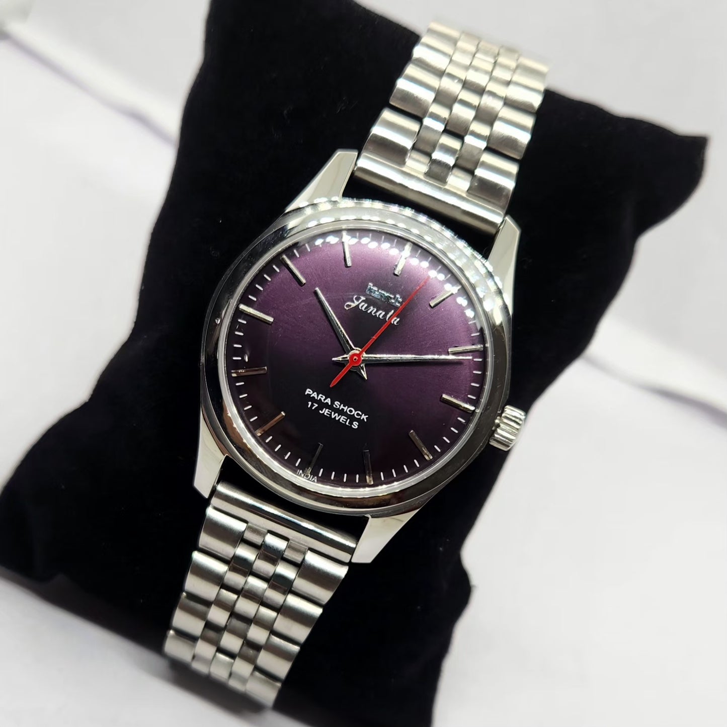 Vintage MOD HMT Janata Hand Winding 17 Jewels Purple Face Jubilee Bracelet Men's Wrist Watch G11