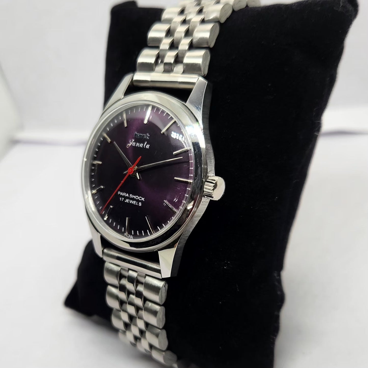 Vintage MOD HMT Janata Hand Winding 17 Jewels Purple Face Jubilee Bracelet Men's Wrist Watch G11