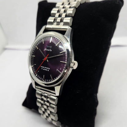 Vintage MOD HMT Janata Hand Winding 17 Jewels Purple Face Jubilee Bracelet Men's Wrist Watch G11