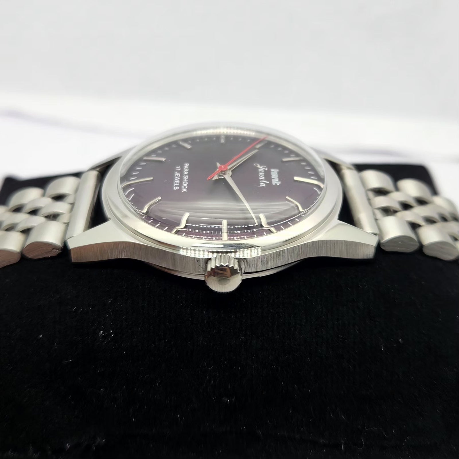 Vintage MOD HMT Janata Hand Winding 17 Jewels Purple Face Jubilee Bracelet Men's Wrist Watch G11