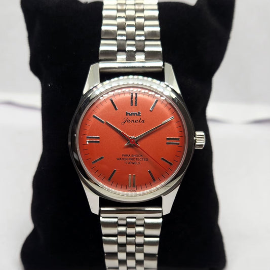 Vintage MOD HMT Janata Hand Winding 17 Jewels Orange Face Jubilee Bracelet Men's Wrist Watch G14