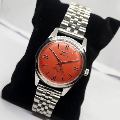 Vintage MOD HMT Janata Hand Winding 17 Jewels Orange Face Jubilee Bracelet Men's Wrist Watch G14