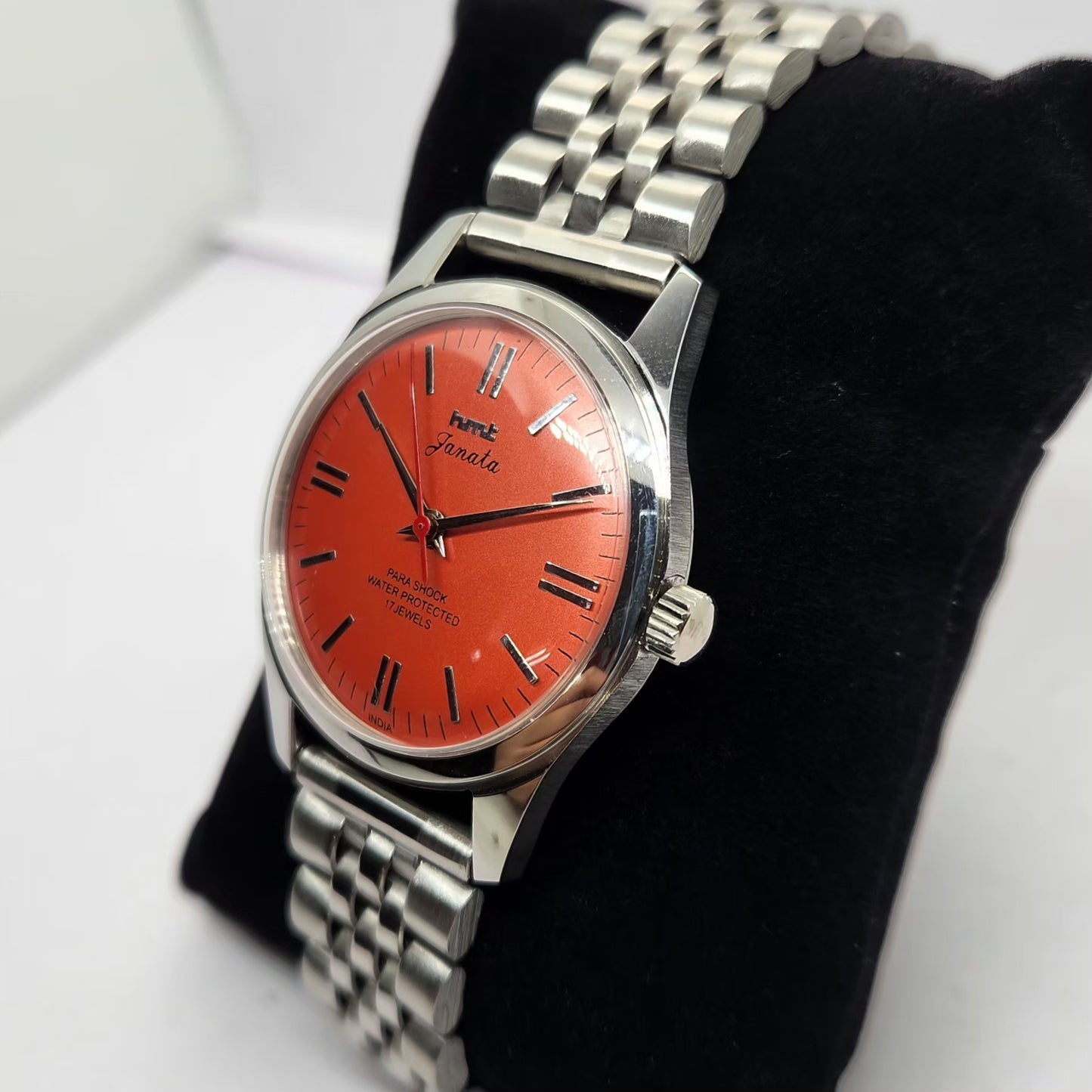 Vintage MOD HMT Janata Hand Winding 17 Jewels Orange Face Jubilee Bracelet Men's Wrist Watch G14