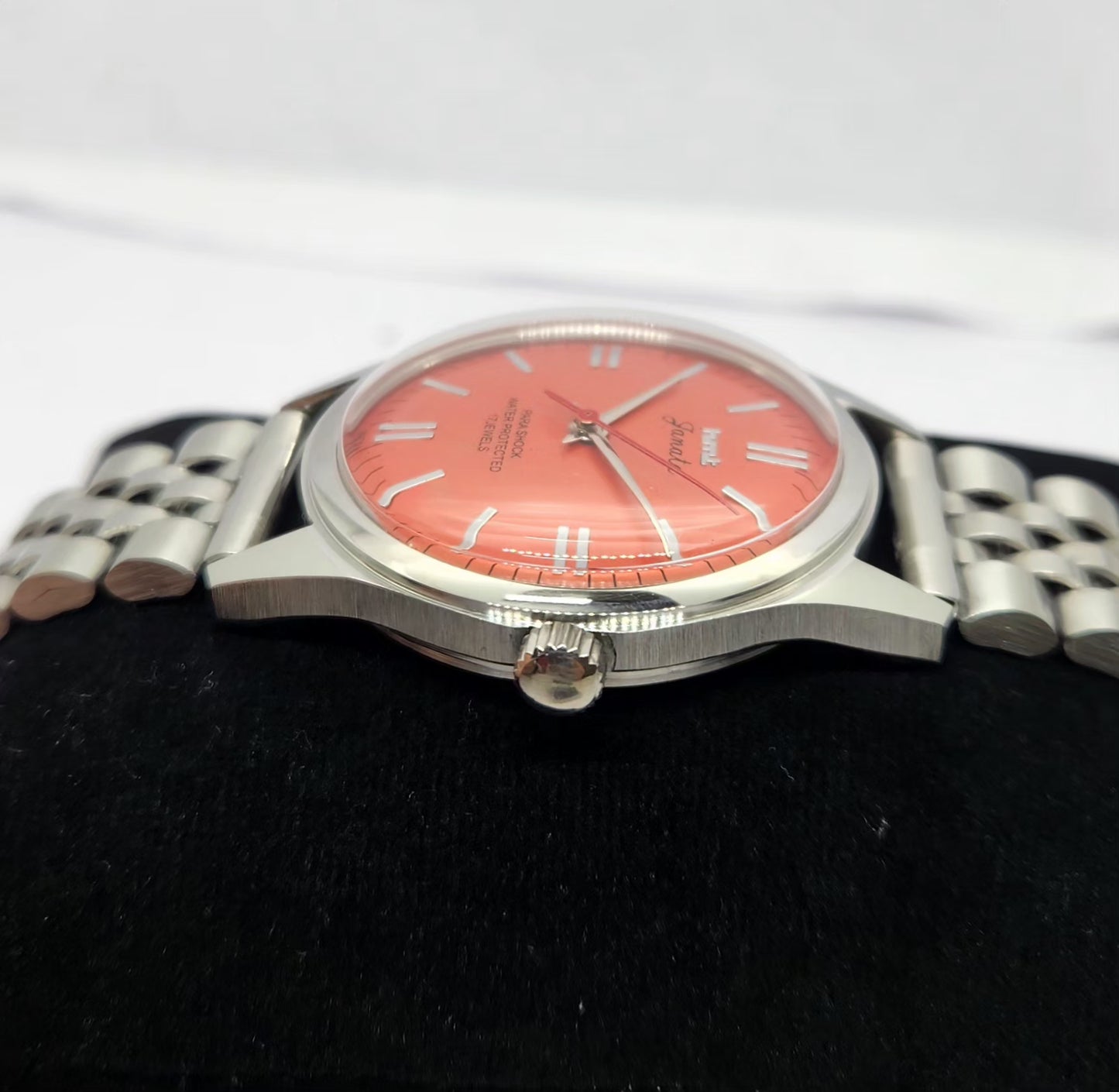 Vintage MOD HMT Janata Hand Winding 17 Jewels Orange Face Jubilee Bracelet Men's Wrist Watch G14