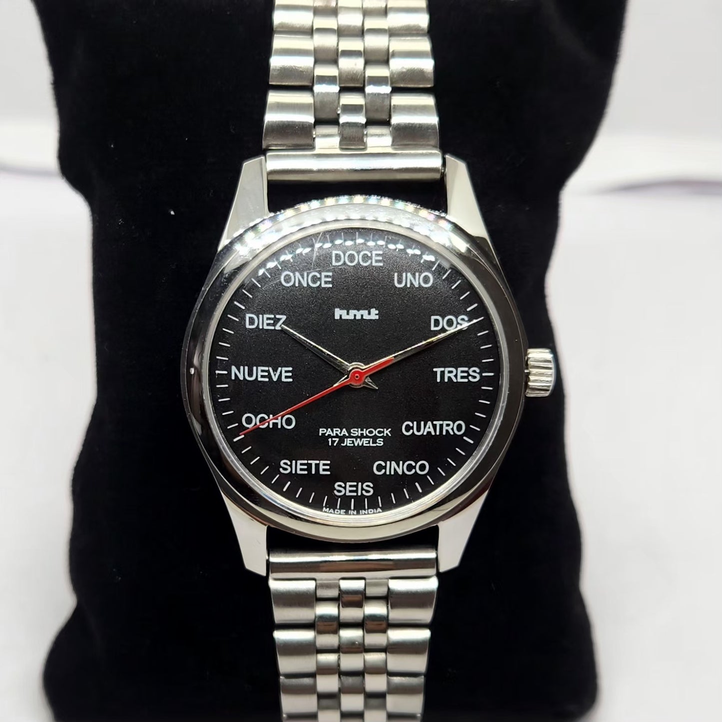 Vintage MOD HMT Spanish Hand Winding 17 Jewels Black Face Jubilee Bracelet Men's Wrist Watch G15