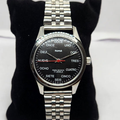 Vintage MOD HMT Spanish Hand Winding 17 Jewels Black Face Jubilee Bracelet Men's Wrist Watch G15