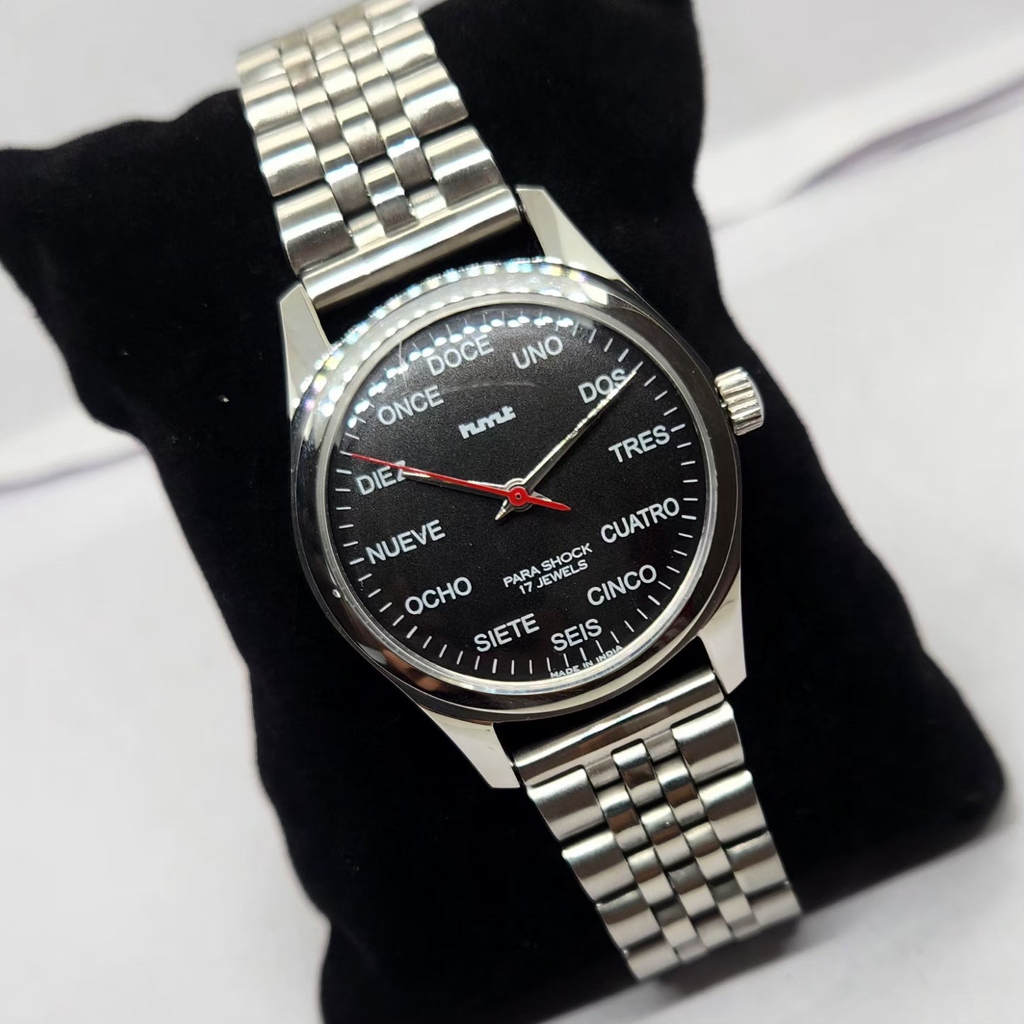 Vintage MOD HMT Spanish Hand Winding 17 Jewels Black Face Jubilee Bracelet Men's Wrist Watch G15