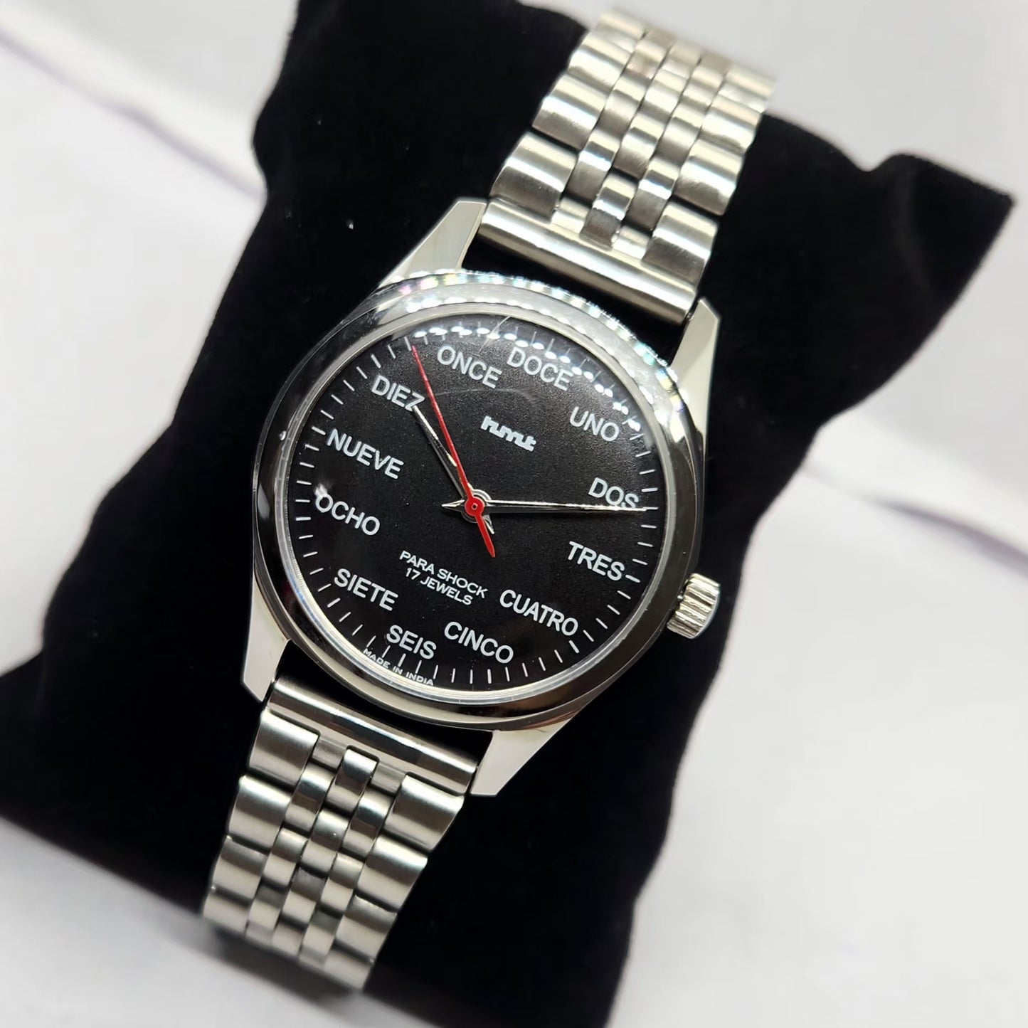Vintage MOD HMT Spanish Hand Winding 17 Jewels Black Face Jubilee Bracelet Men's Wrist Watch G15