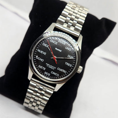 Vintage MOD HMT Spanish Hand Winding 17 Jewels Black Face Jubilee Bracelet Men's Wrist Watch G15